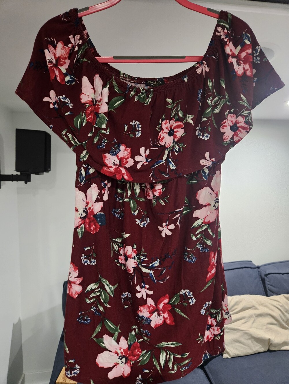 Mom & Co. Maroon Floral Ruffle Top